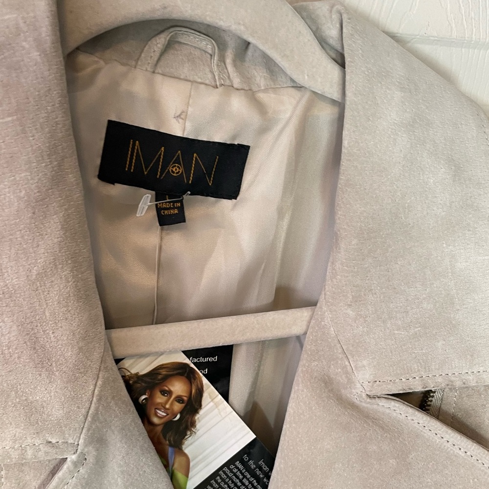 Iman suede 100% leather jacket grey zip up L womens trendy - Picture 3 of 11